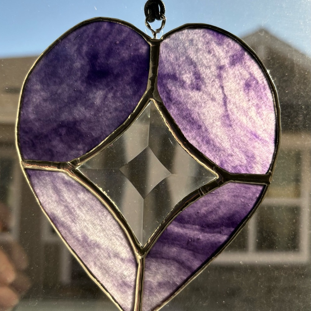 Purple Stained Glass Heart Suncatcher